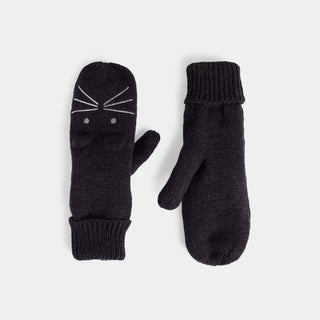 Kitty Ears Knit Mittens - Black