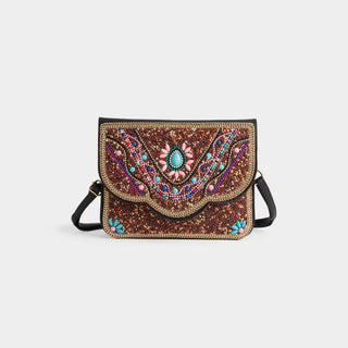 Artisan Beaded Envelope Crossbody - Desert Tan/Pink