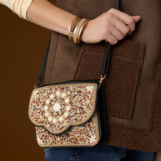 Artisan Beaded Envelope Crossbody - Black/White