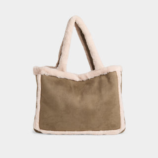 Laila Faux Suede Tote - Olive/Cream