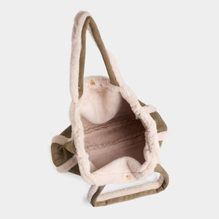 Laila Faux Suede Tote - Olive/Cream