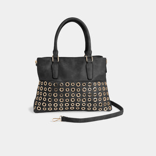 Amabel Double Compartment Grommet Tote - Black
