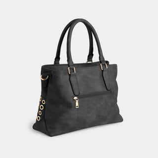 Amabel Double Compartment Grommet Tote - Black
