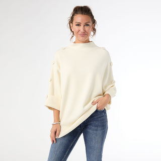 Heavenly-Luxe Short Sleeve Funnel Neck with Button Detail - Winter White