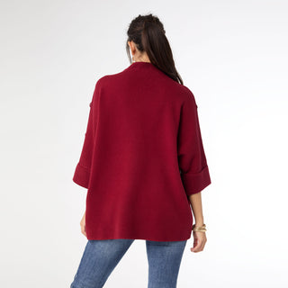 Heavenly-Luxe Short Sleeve Funnel Neck with Button Detail - Redwood