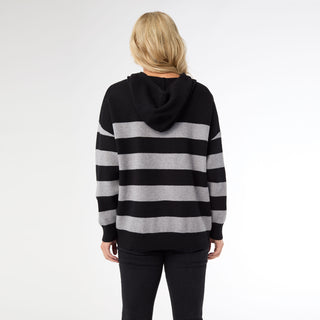 Heavenly-Luxe Stripe Pullover with Hood - Black/Light Heather Grey