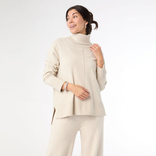Heavenly-Luxe Cowl Neck with Rib Trim Detail - Oatmeal