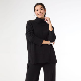 Heavenly-Luxe Cowl Neck with Rib Trim Detail - Black
