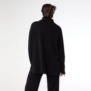 Heavenly-Luxe Cowl Neck with Rib Trim Detail - Black