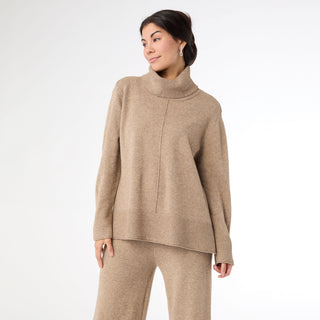 Heavenly-Luxe Cowl Neck with Rib Trim Detail - Beige Heather