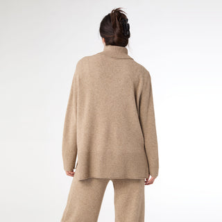 Heavenly-Luxe Cowl Neck with Rib Trim Detail - Beige Heather