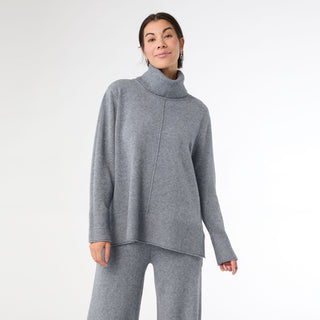 Heavenly-Luxe Cowl Neck with Rib Trim Detail - Mid Heather Grey