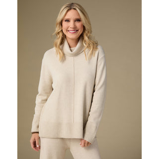 Heavenly-Luxe Cowl Neck with Rib Trim Detail - Mid Heather Grey