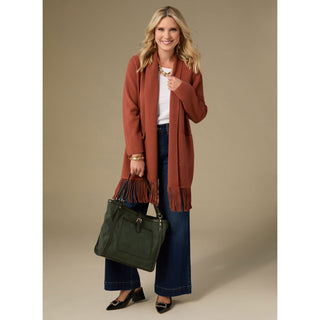 Heavenly-Luxe Mid Length Cardigan with Fringe - Oatmeal