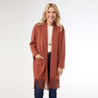 Heavenly-Luxe Mid Length Cardigan with Fringe - Nutmeg