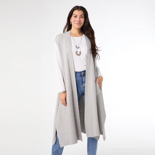 Heavenly-Luxe Contrast Rib Vest with Pockets - Light Heather Grey