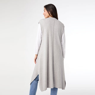 Heavenly-Luxe Contrast Rib Vest with Pockets - Light Heather Grey