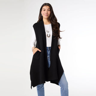 Heavenly-Luxe Contrast Rib Vest with Pockets - Black