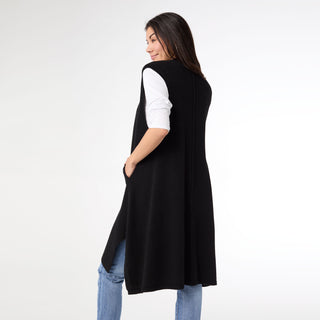 Heavenly-Luxe Contrast Rib Vest with Pockets - Black