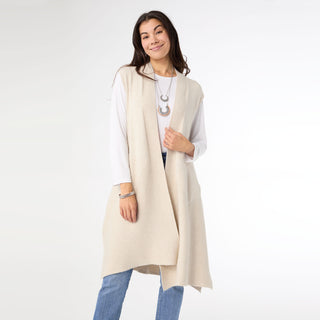 Heavenly-Luxe Contrast Rib Vest with Pockets - Oatmeal