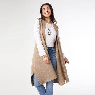 Heavenly-Luxe Contrast Rib Vest with Pockets - Beige Heather