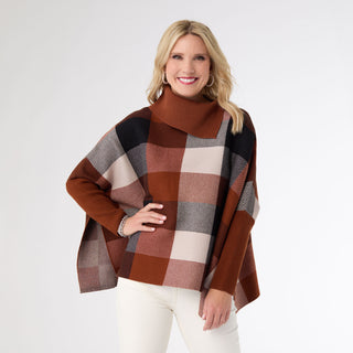 Loren Colorblock Poncho - Nutmeg/Black/Natural
