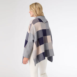Loren Colorblock Poncho - Blue/Grey