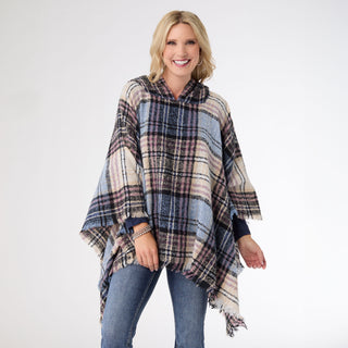 Copacabana Hooded Poncho - Sky Blue/Black/Natural