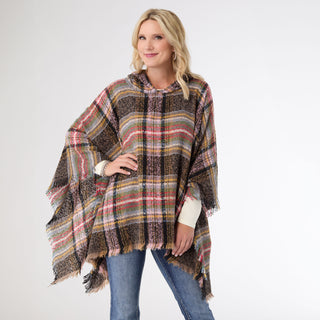 Copacabana Hooded Poncho - Black/Olive/Red