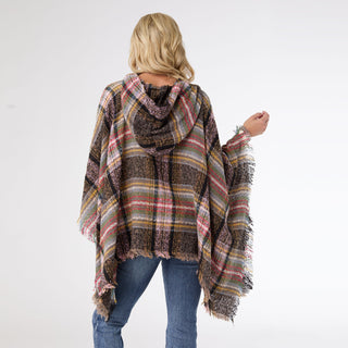 Copacabana Hooded Poncho - Black/Olive/Red