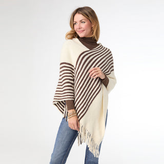 Petra Asymmetrical Poncho - Cream/Brown