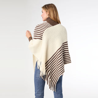 Petra Asymmetrical Poncho - Cream/Brown