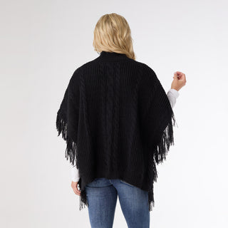 Hayes Cable Knit Poncho - Black
