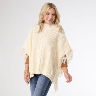 Hayes Cable Knit Poncho - Cream