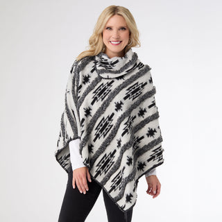 Esker Split Mock Poncho - Light Grey/Black