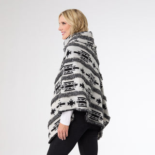 Esker Split Mock Poncho - Light Grey/Black