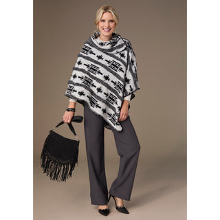 Esker Split Mock Poncho - Light Grey/Black
