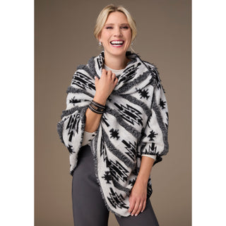 Esker Split Mock Poncho - Light Grey/Black
