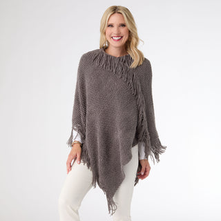 Annie Poncho With Fringe - Grey