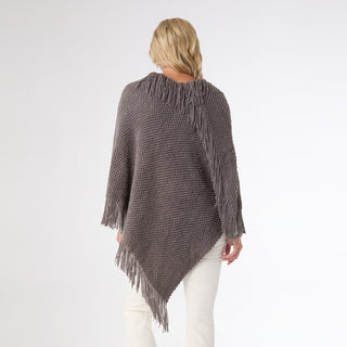 Annie Poncho With Fringe - Grey