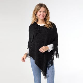 Annie Poncho With Fringe - Black