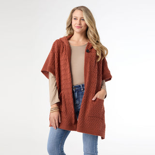 Whitman Hooded Poncho With Pockets - Rust