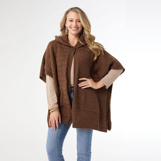 Whitman Hooded Poncho With Pockets - Chocolate