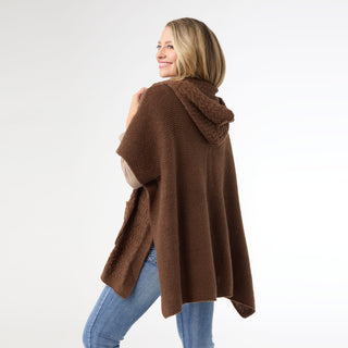 Whitman Hooded Poncho With Pockets - Chocolate