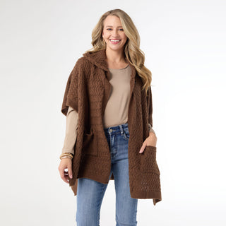 Whitman Hooded Poncho With Pockets - Chocolate