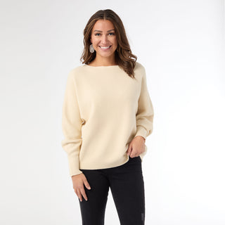 Relaxed Ciana Pullover Sweater with Lattice Back - Cream