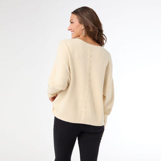 Relaxed Ciana Pullover Sweater with Lattice Back - Cream
