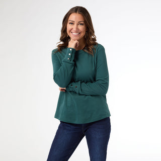 Alexis Super Soft Top with Snap Cuff - Dark Teal