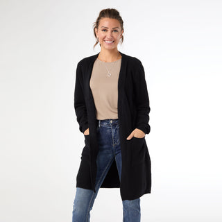 Ciana Lattice Back Cardigan with Pockets - Black