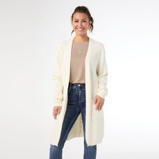 Ciana Lattice Back Cardigan with Pockets - Winter White